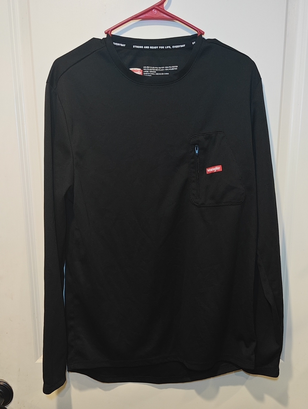 Wrangler Black Long Sleeve Pocket Waffle Tee